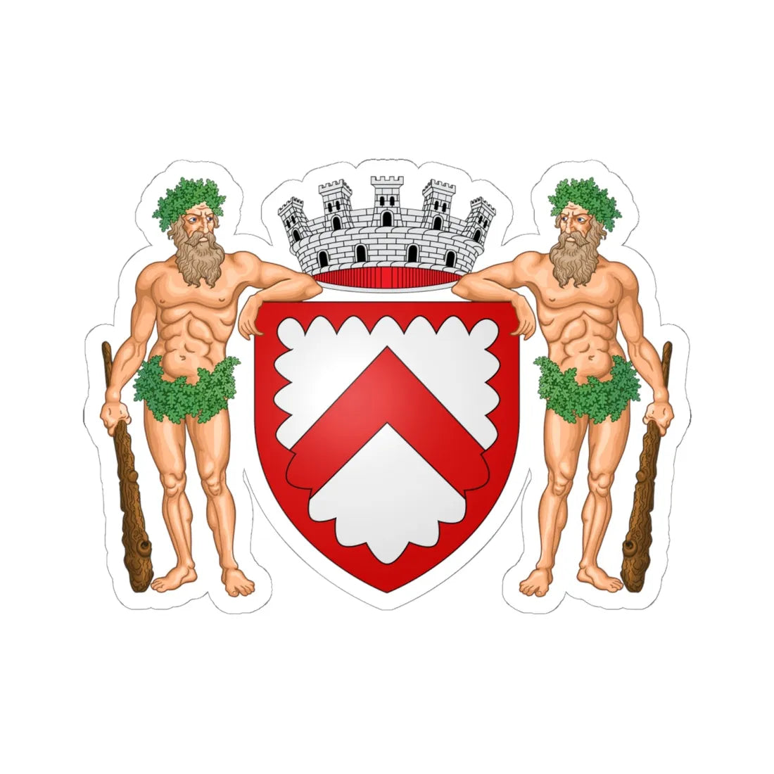 Wapen stad be Kortrijk met schildhouders (Belgium) (Coat of Arms) STICKER Vinyl Kiss-Cut Decal 6 Inch White - The Sticker Space