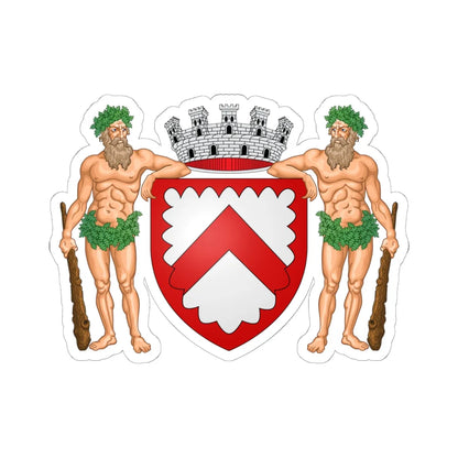 Wapen stad be Kortrijk met schildhouders (Belgium) (Coat of Arms) STICKER Vinyl Kiss-Cut Decal 6 Inch White - The Sticker Space