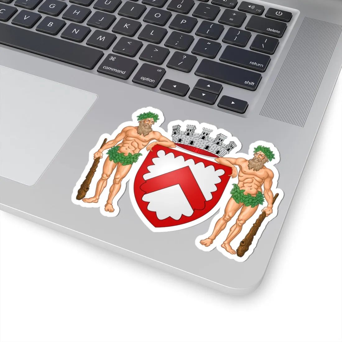 Wapen stad be Kortrijk met schildhouders (Belgium) (Coat of Arms) STICKER Vinyl Kiss-Cut Decal - The Sticker Space