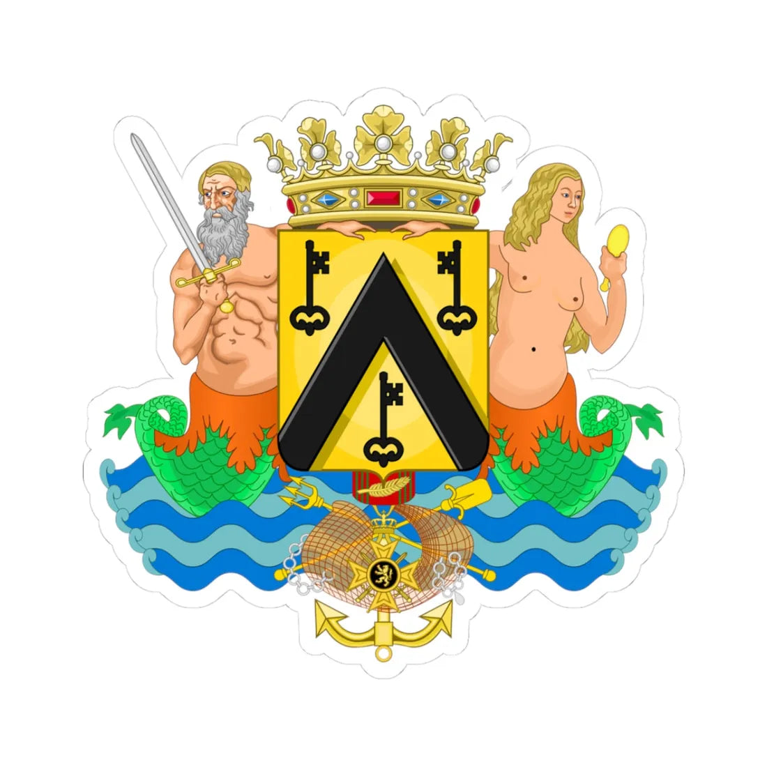 Wapen van Oostende (Belgium) (Coat of Arms) STICKER Vinyl Kiss-Cut Decal 3 Inch White - The Sticker Space