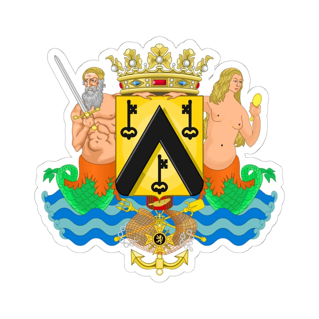 Wapen van Oostende (Belgium) (Coat of Arms) STICKER Vinyl Kiss-Cut Decal 6 Inch White - The Sticker Space