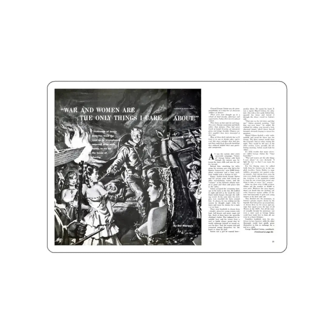 War And Women Are The Only Things I Care About, Men In Adventure, June 1968 (Magazine Illustration) STICKER Vinyl Die-Cut Decal White Die-Cut 4 Inch - The Sticker Space