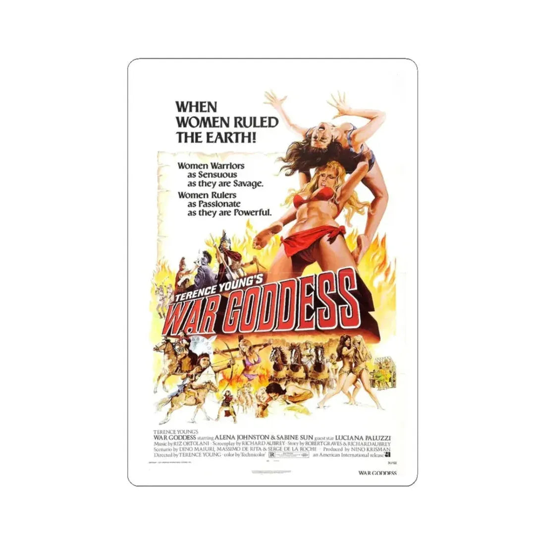 WAR GODDESS 1973 Movie Poster - STICKER Vinyl Kiss-Cut Decal 3 Inch White - The Sticker Space