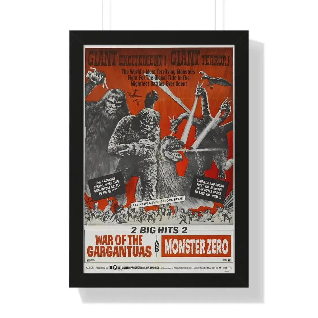 WAR OF THE GARGANTUAS + MONSTER ZERO 1966 - Framed Movie Poster 16″ x 24″ Black - The Sticker Space