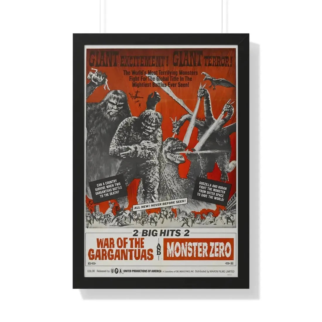 WAR OF THE GARGANTUAS + MONSTER ZERO 1966 - Framed Movie Poster 20" x 30" Black - The Sticker Space