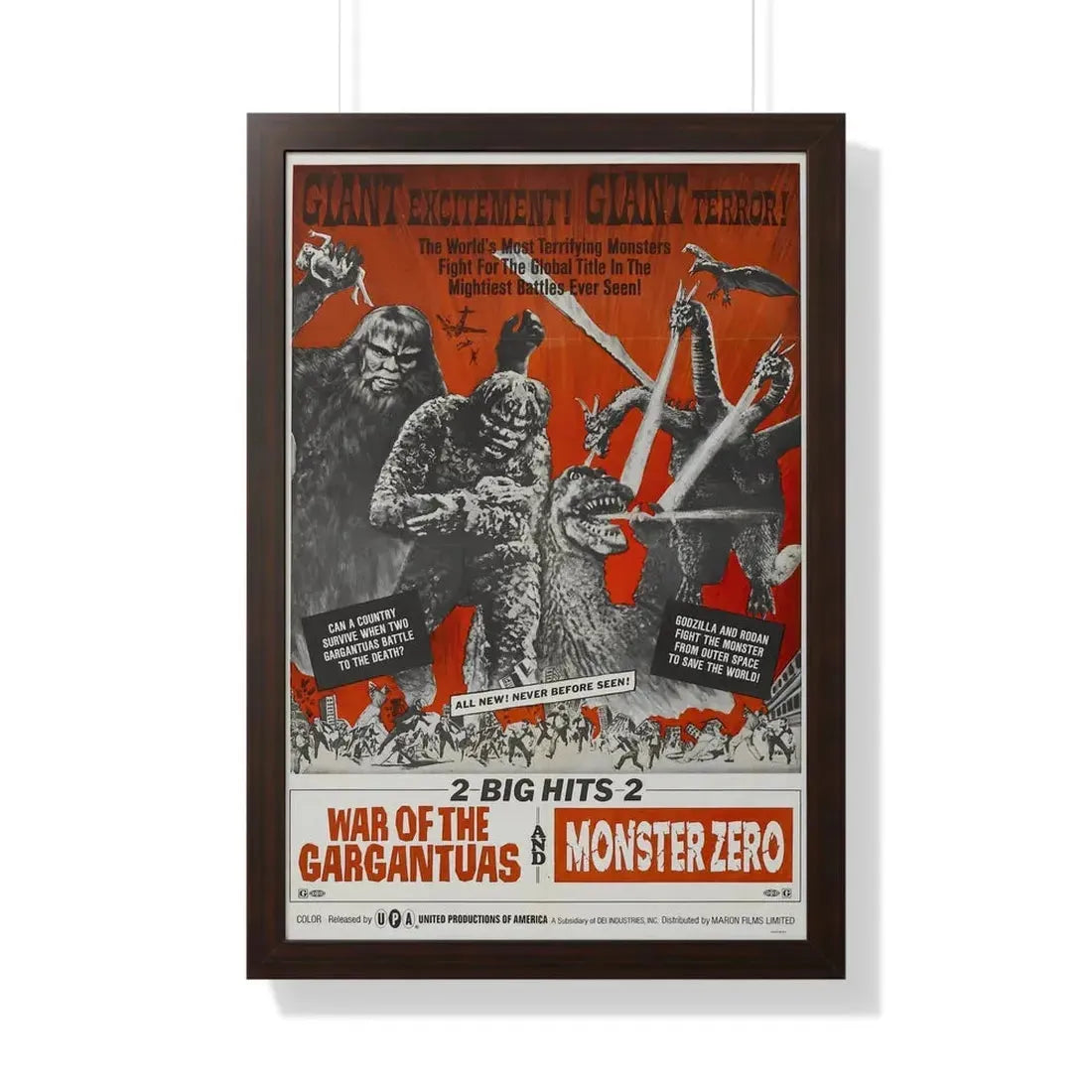 WAR OF THE GARGANTUAS + MONSTER ZERO 1966 - Framed Movie Poster 20" x 30" Walnut - The Sticker Space
