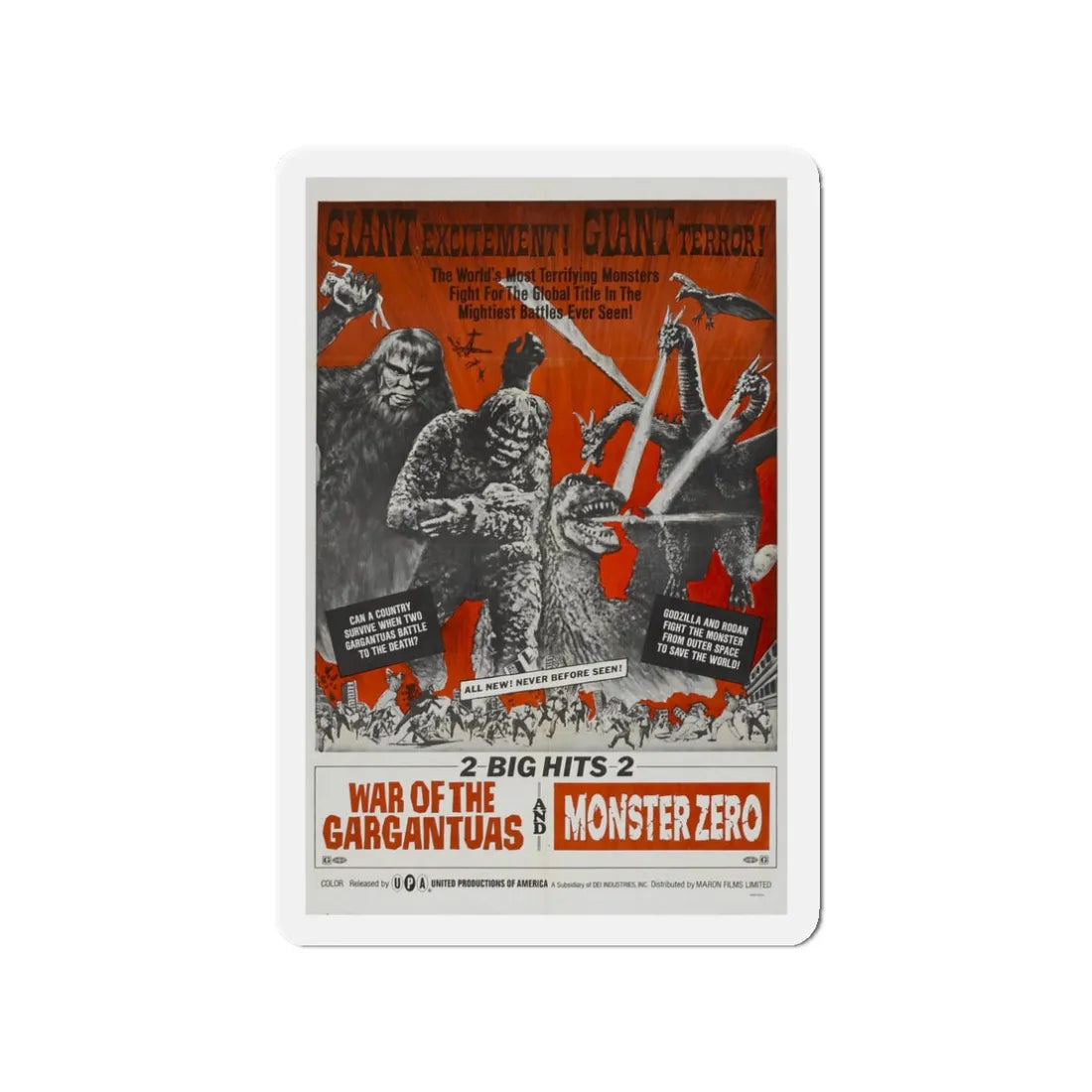 WAR OF THE GARGANTUAS + MONSTER ZERO 1966 Movie Poster - Refrigerator Magnet 3 Inch - The Sticker Space