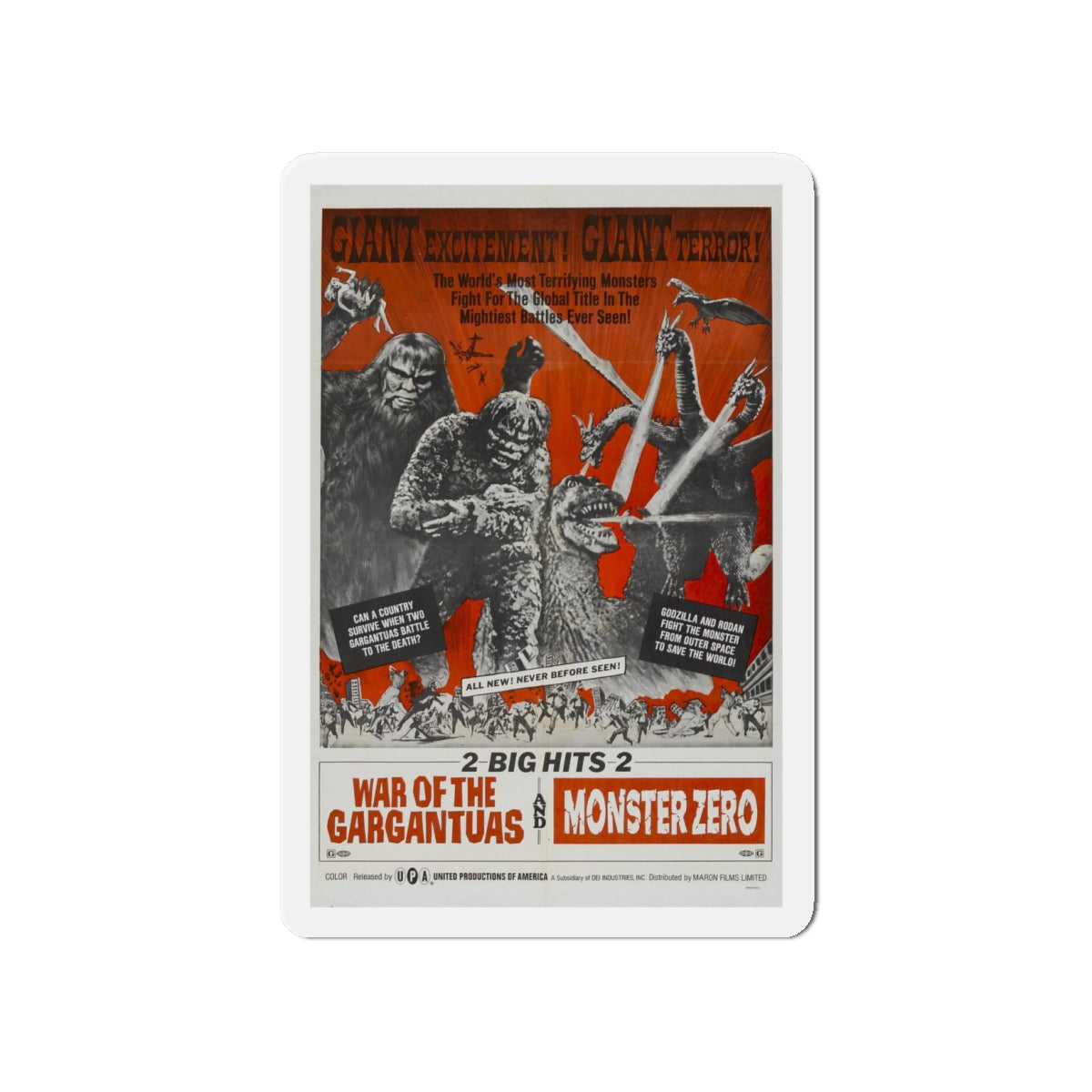 WAR OF THE GARGANTUAS + MONSTER ZERO 1966 Movie Poster - Refrigerator Magnet-4" x 4"-The Sticker Space