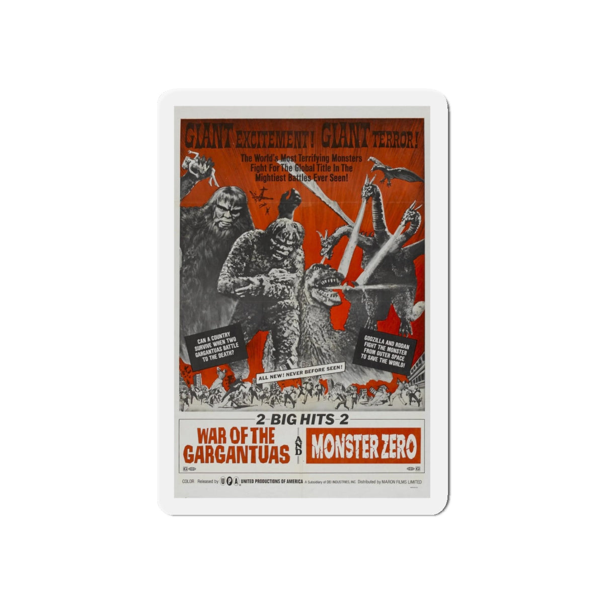 WAR OF THE GARGANTUAS + MONSTER ZERO 1966 Movie Poster - Refrigerator Magnet-5" x 5"-The Sticker Space