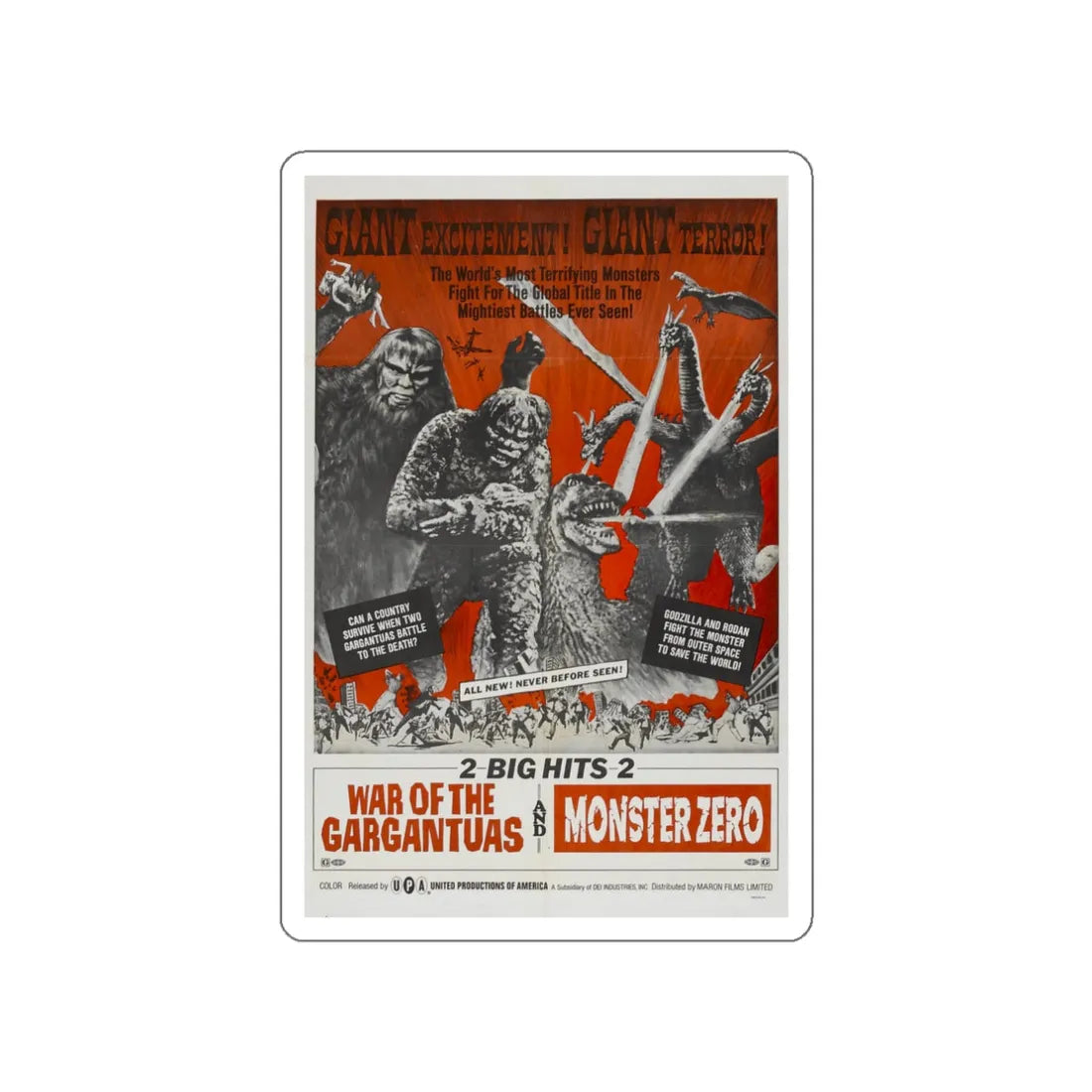 WAR OF THE GARGANTUAS + MONSTER ZERO 1966 Movie Poster STICKER Vinyl Die-Cut Decal 3 Inch - The Sticker Space