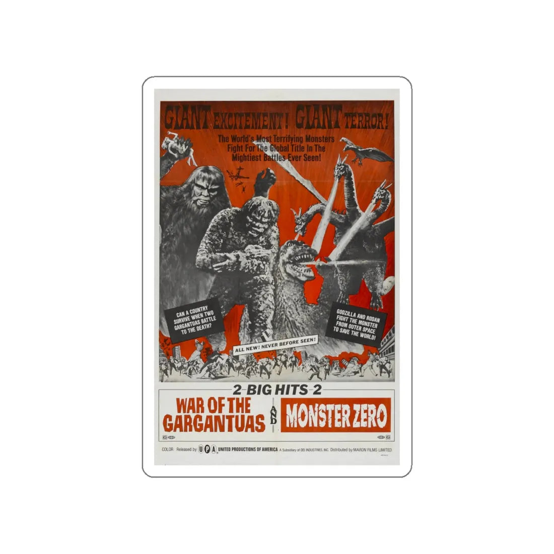 WAR OF THE GARGANTUAS + MONSTER ZERO 1966 Movie Poster STICKER Vinyl Die-Cut Decal 4 Inch - The Sticker Space