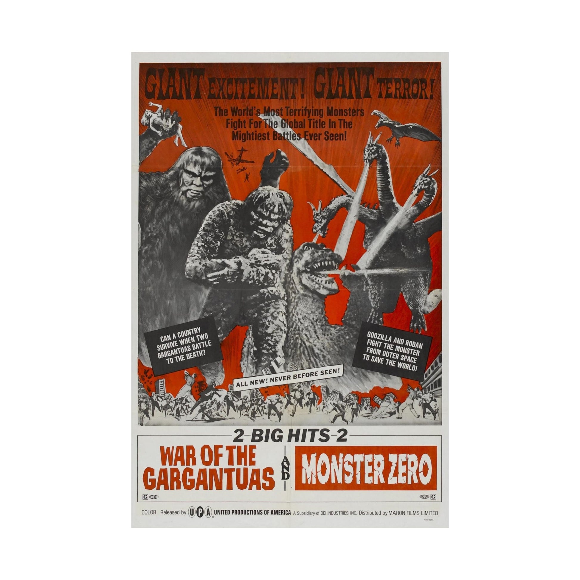 WAR OF THE GARGANTUAS + MONSTER ZERO 1966 - Paper Movie Poster-The Sticker Space