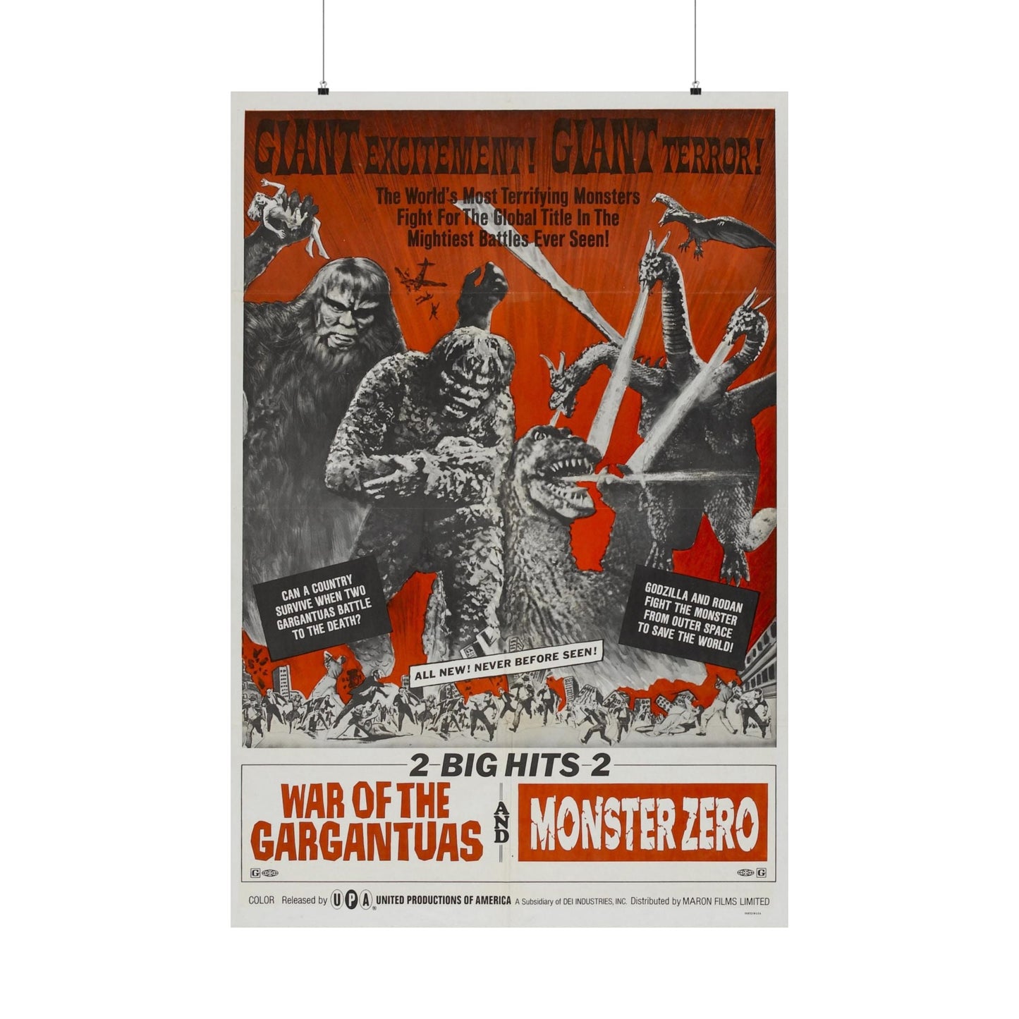 WAR OF THE GARGANTUAS + MONSTER ZERO 1966 - Paper Movie Poster-36" x 54"-The Sticker Space