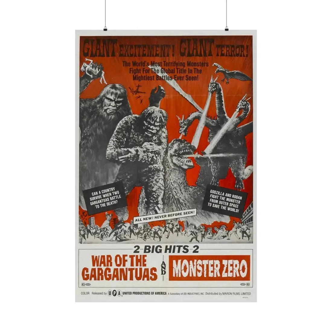 WAR OF THE GARGANTUAS + MONSTER ZERO 1966 - Paper Movie Poster 36" x 54" Matte - The Sticker Space