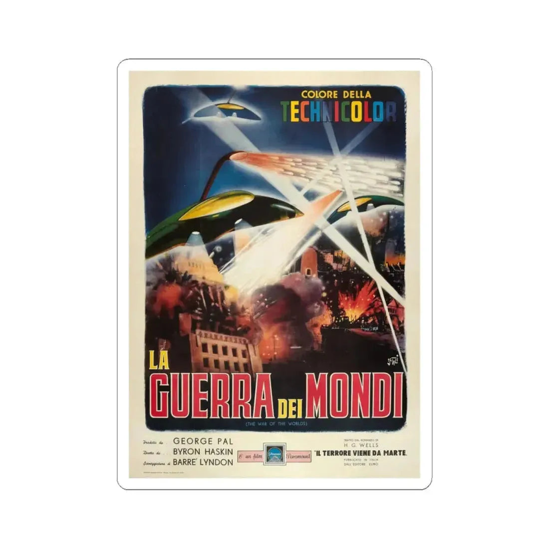 WAR OF THE WORLDS (ITALIAN) 1953 Movie Poster - STICKER Vinyl Kiss-Cut Decal 4 Inch White - The Sticker Space