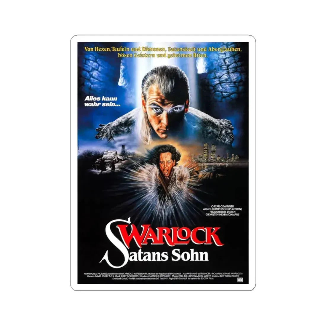 WARLOCK (GERMAN) 1989 Movie Poster - STICKER Vinyl Kiss-Cut Decal 6 Inch White - The Sticker Space
