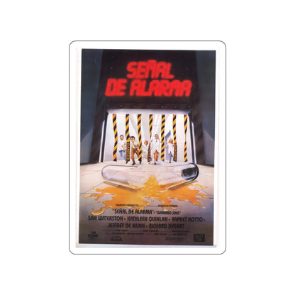 WARNING SIGN (SPANISH) 1985 Movie Poster STICKER Vinyl Die-Cut Decal 3 Inch - The Sticker Space