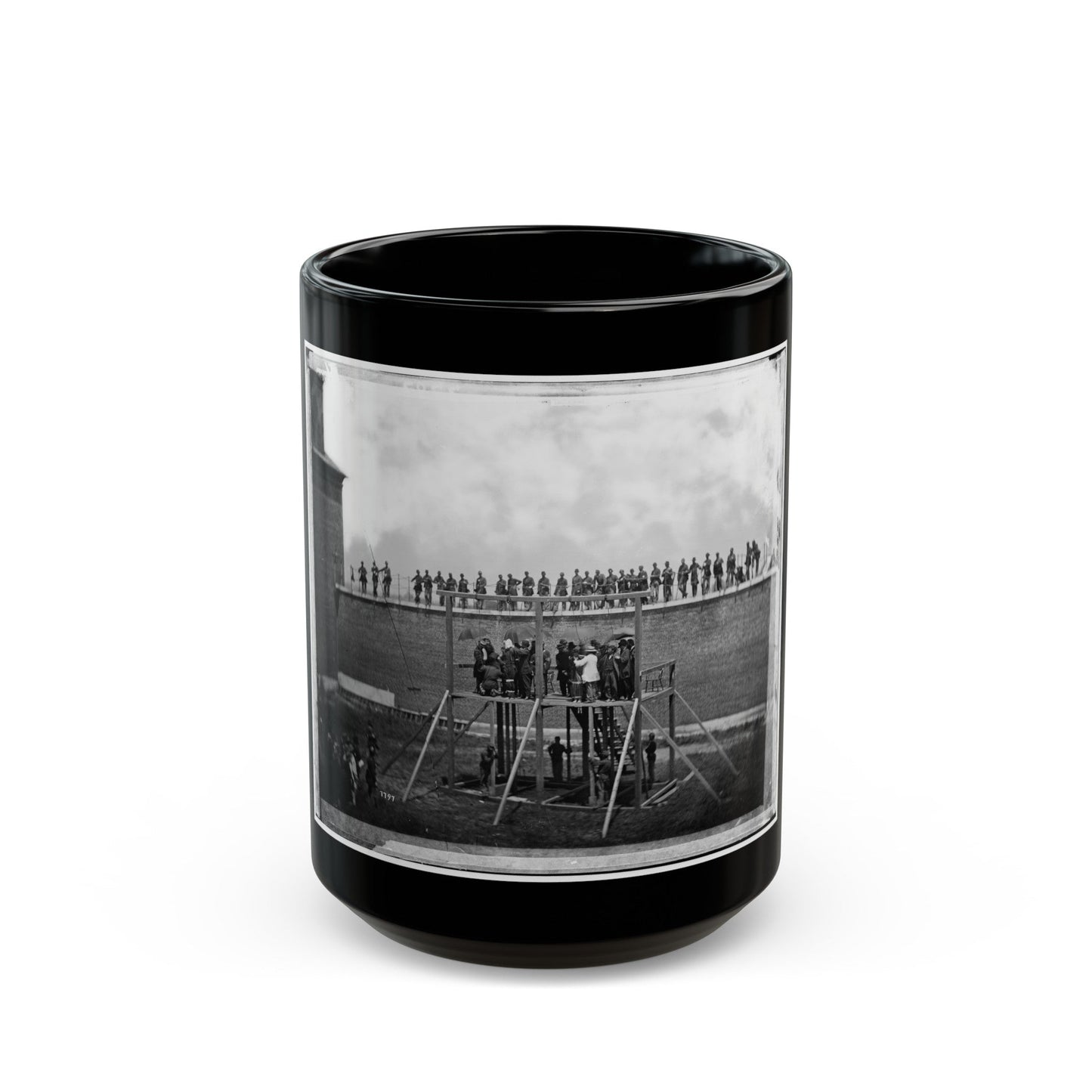 Washington, D.C. Adjusting The Ropes For Hanging The Conspirators (U.S. Civil War) Black Coffee Mug-15oz-The Sticker Space