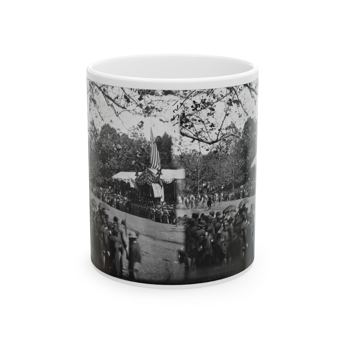 Washington, D.C. Cavalry Unit Passing Presidential Reviewing Stand (U.S. Civil War) White Coffee Mug-11oz-The Sticker Space