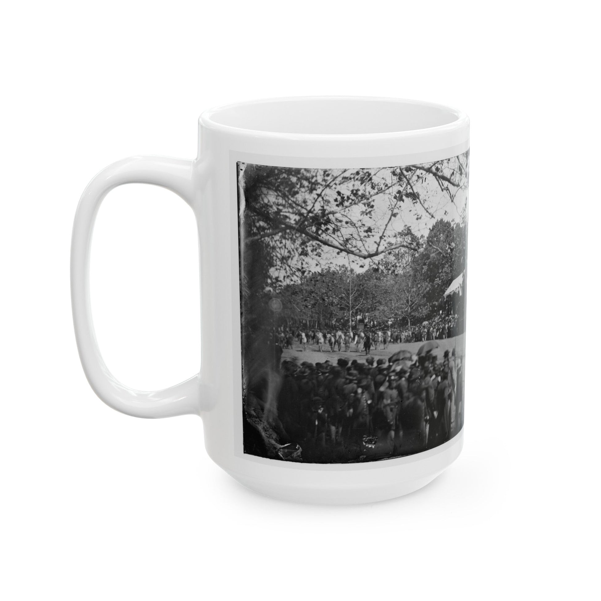 Washington, D.C. Cavalry Unit Passing Presidential Reviewing Stand (U.S. Civil War) White Coffee Mug-The Sticker Space