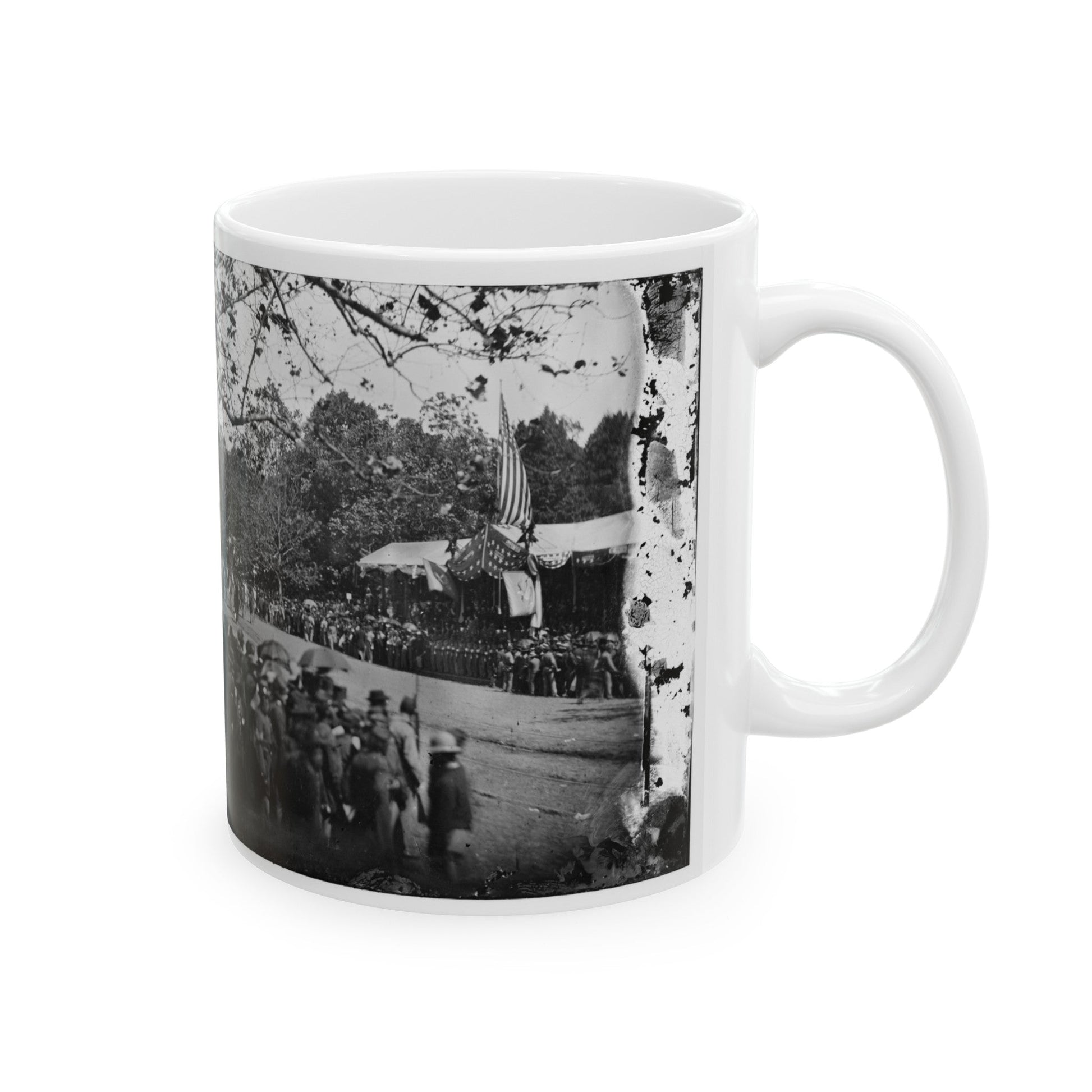 Washington, D.C. Cavalry Unit Passing Presidential Reviewing Stand (U.S. Civil War) White Coffee Mug-The Sticker Space