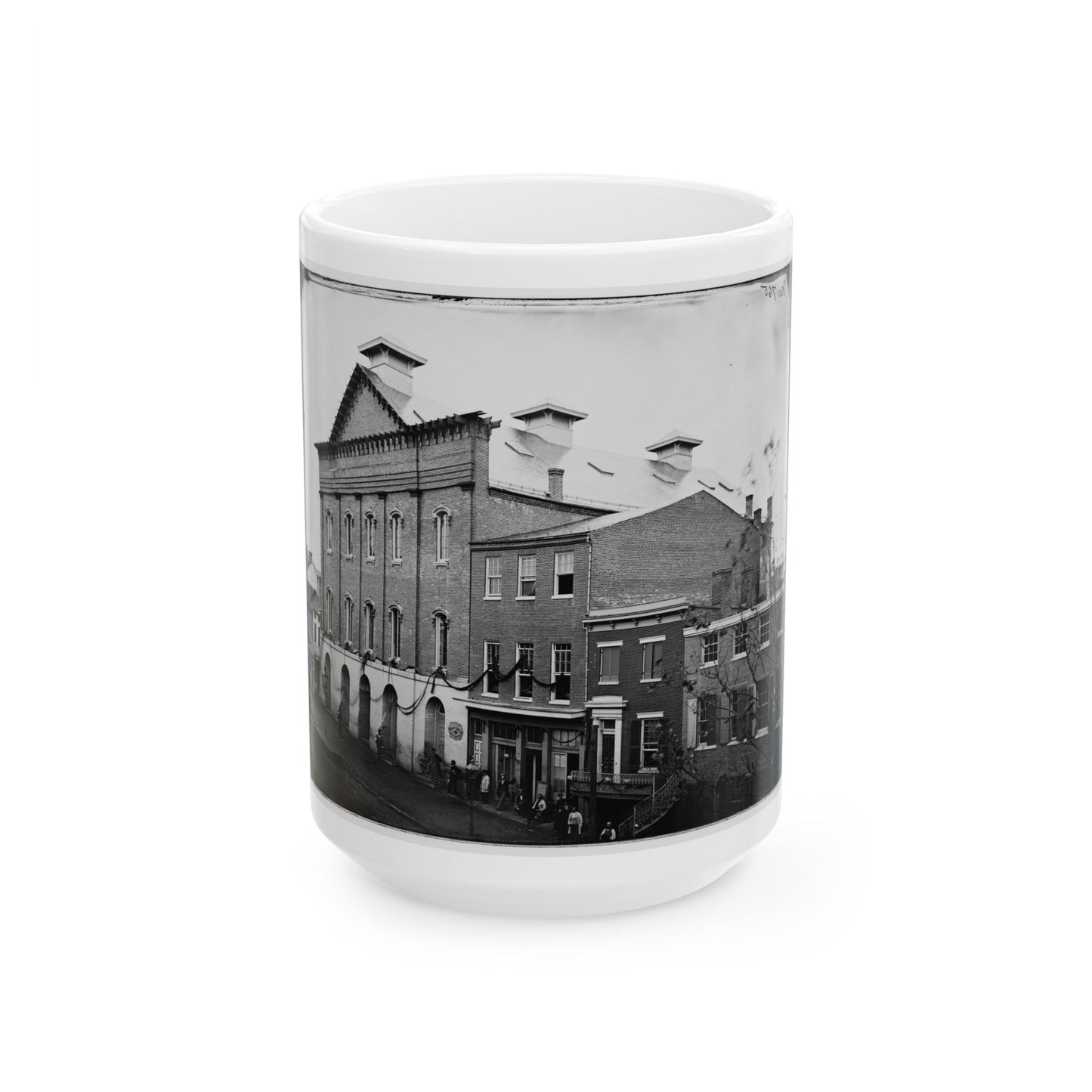 Washington, D.C. Ford's Theater With Guards Posted At Entrance And Crepe Draped From Windows (U.S. Civil War) White Coffee Mug-15oz-The Sticker Space