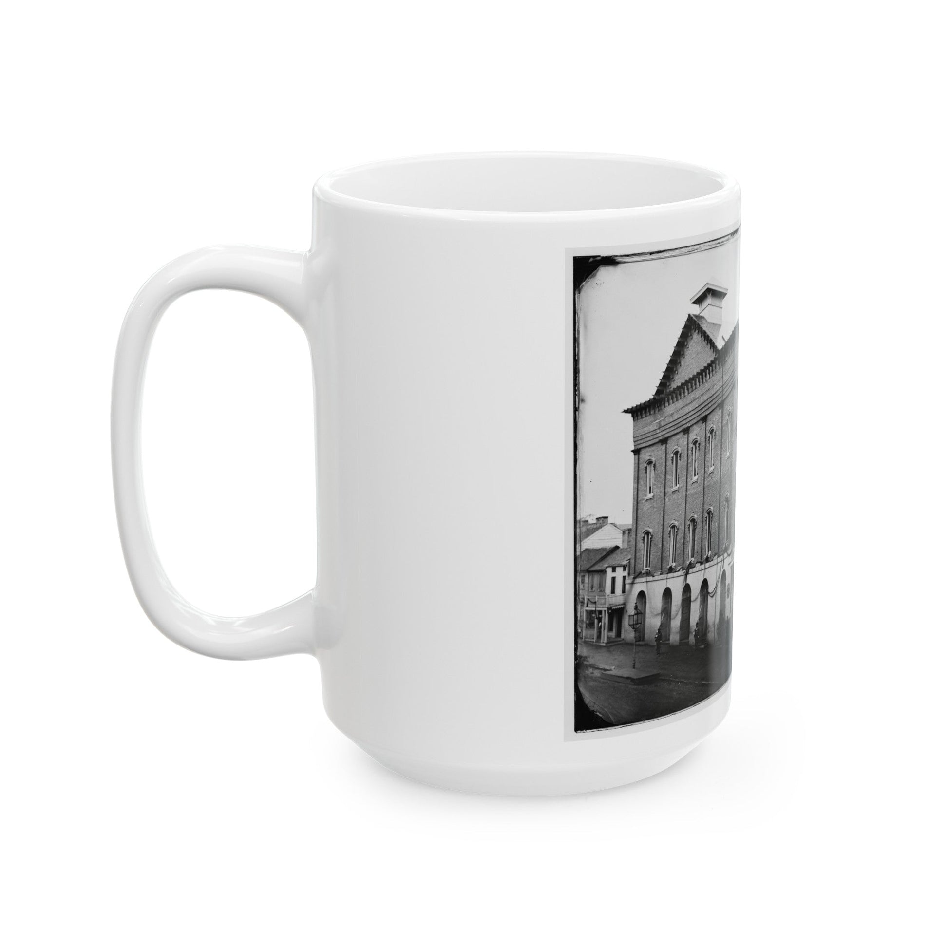 Washington, D.C. Ford's Theater With Guards Posted At Entrance And Crepe Draped From Windows (U.S. Civil War) White Coffee Mug-The Sticker Space