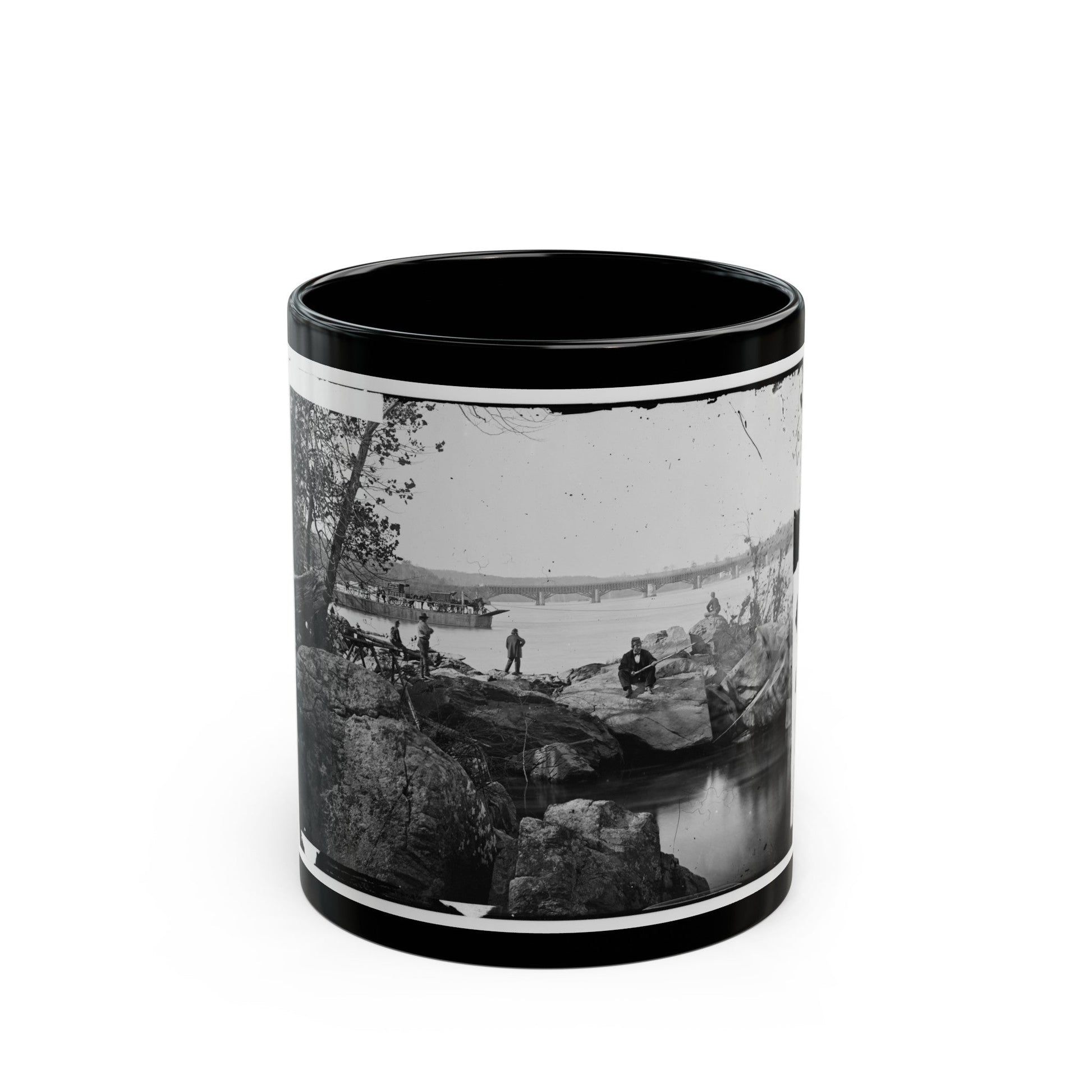 Washington, D.C. Georgetown Ferry-Boat Carrying Wagons, And Aqueduct Bridge Beyond, From Rocks On Mason's Island (U.S. Civil War) Black Coffee Mug-11oz-The Sticker Space