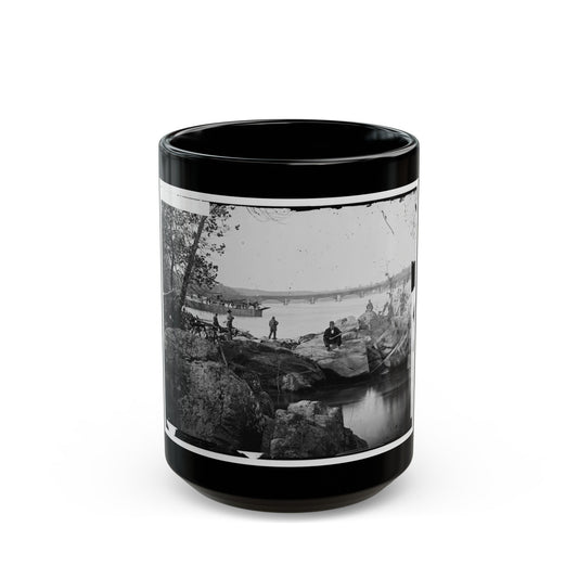 Washington, D.C. Georgetown Ferry-Boat Carrying Wagons, And Aqueduct Bridge Beyond, From Rocks On Mason's Island (U.S. Civil War) Black Coffee Mug-15oz-The Sticker Space