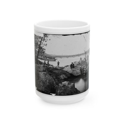 Washington, D.C. Georgetown Ferry-Boat Carrying Wagons, And Aqueduct Bridge Beyond, From Rocks On Mason's Island (U.S. Civil War) White Coffee Mug-15oz-The Sticker Space