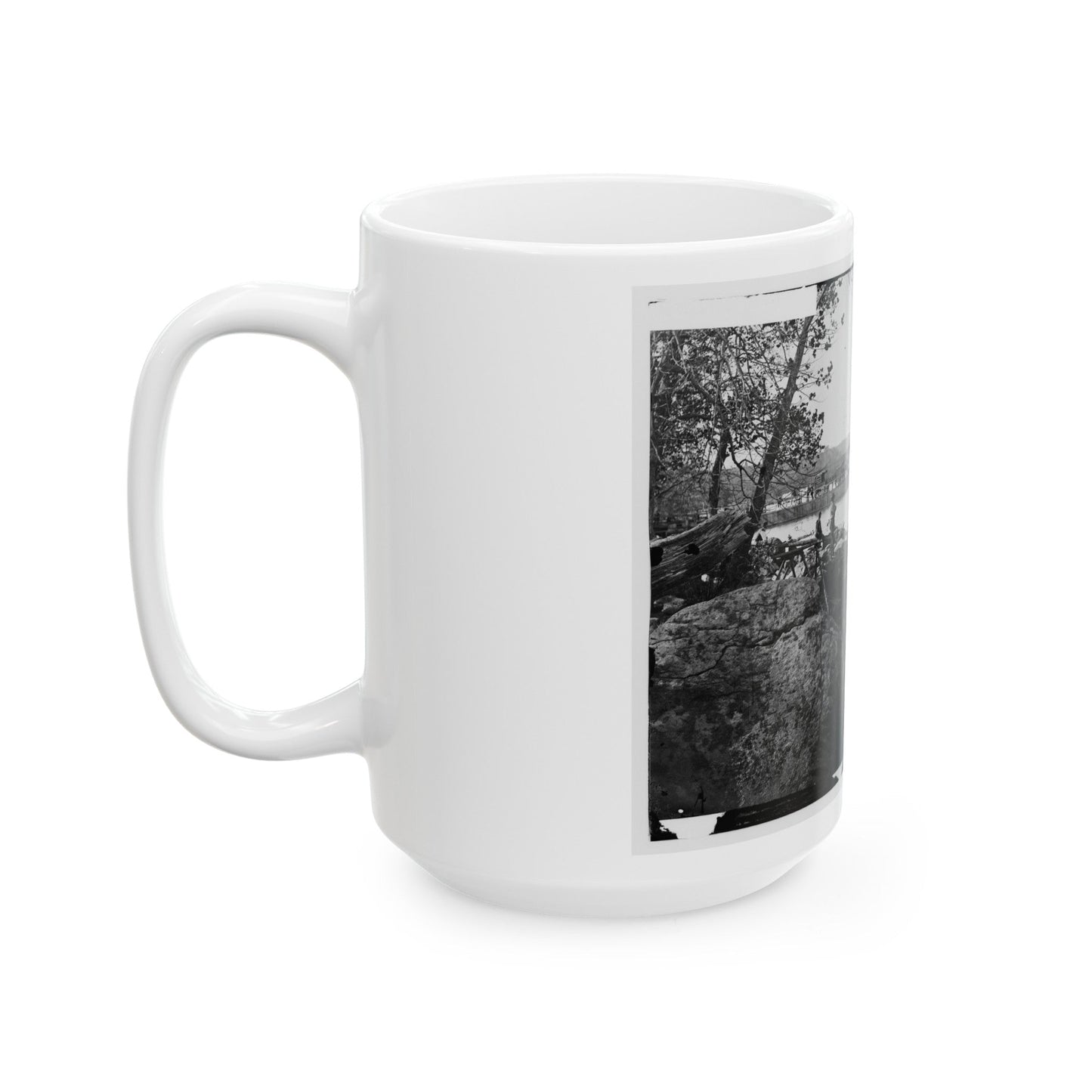 Washington, D.C. Georgetown Ferry-Boat Carrying Wagons, And Aqueduct Bridge Beyond, From Rocks On Mason's Island (U.S. Civil War) White Coffee Mug-The Sticker Space