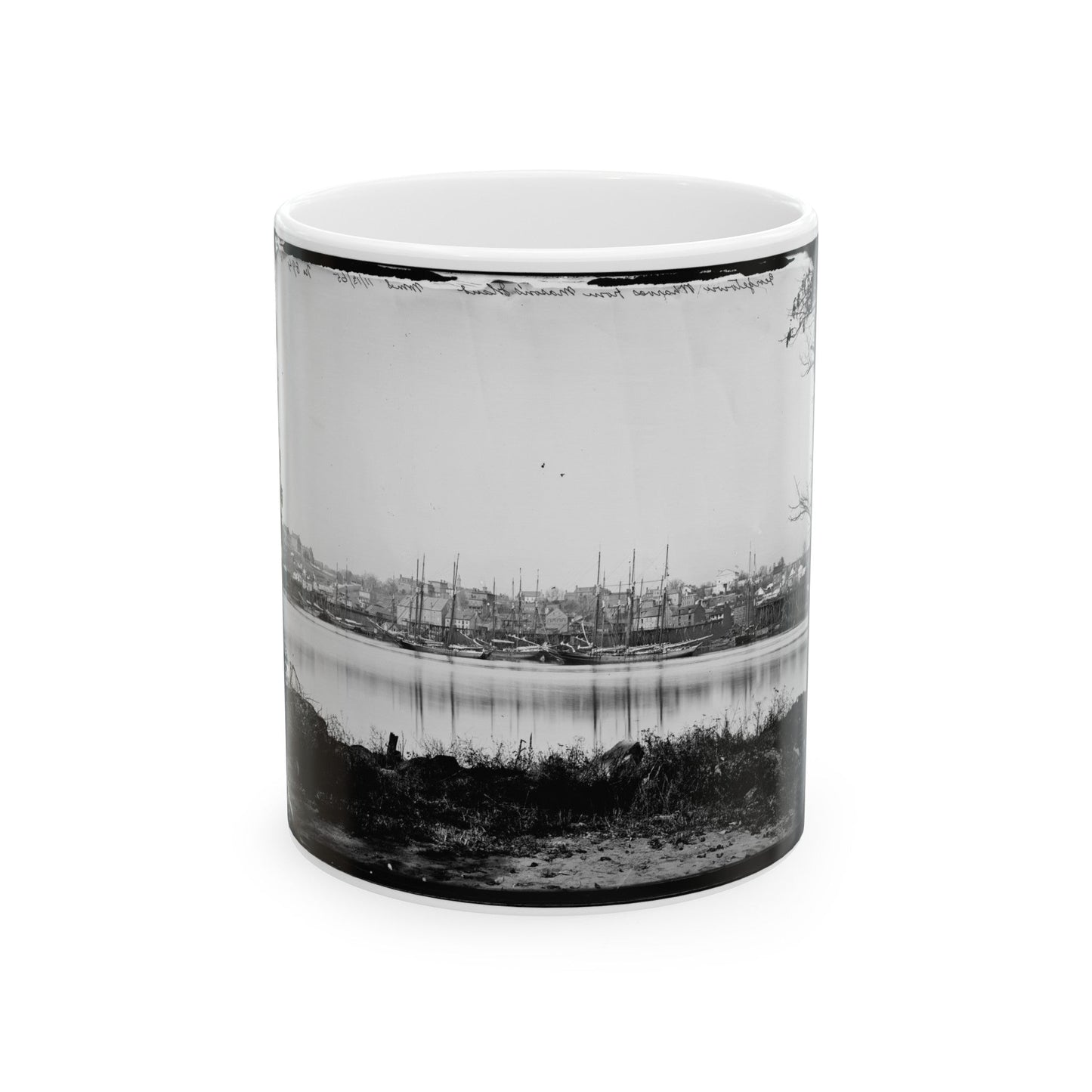 Washington, D.C. Georgetown Waterfront With Sailing Vessels, Seen From Mason's Island (U.S. Civil War) White Coffee Mug-11oz-The Sticker Space