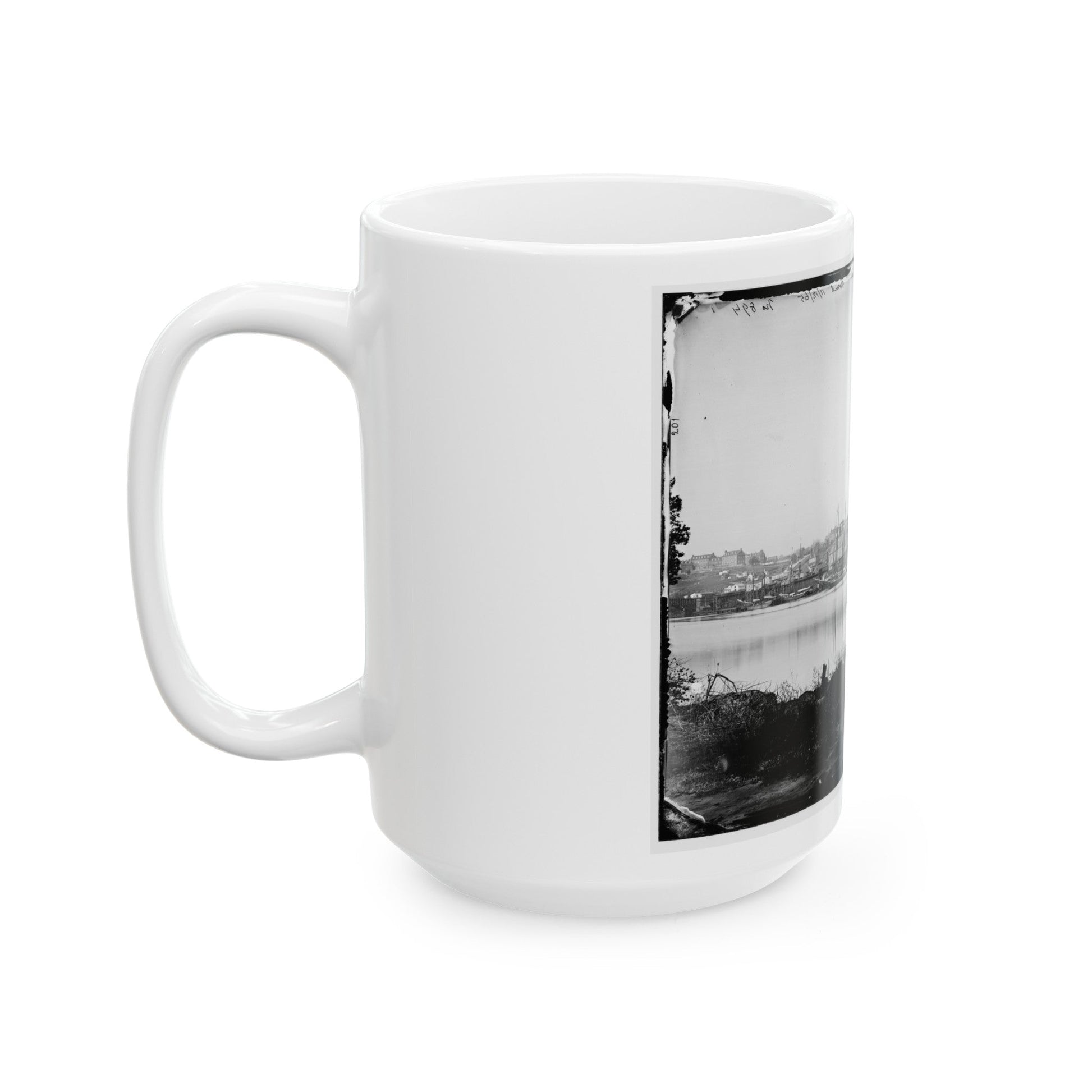 Washington, D.C. Georgetown Waterfront With Sailing Vessels, Seen From Mason's Island (U.S. Civil War) White Coffee Mug-The Sticker Space