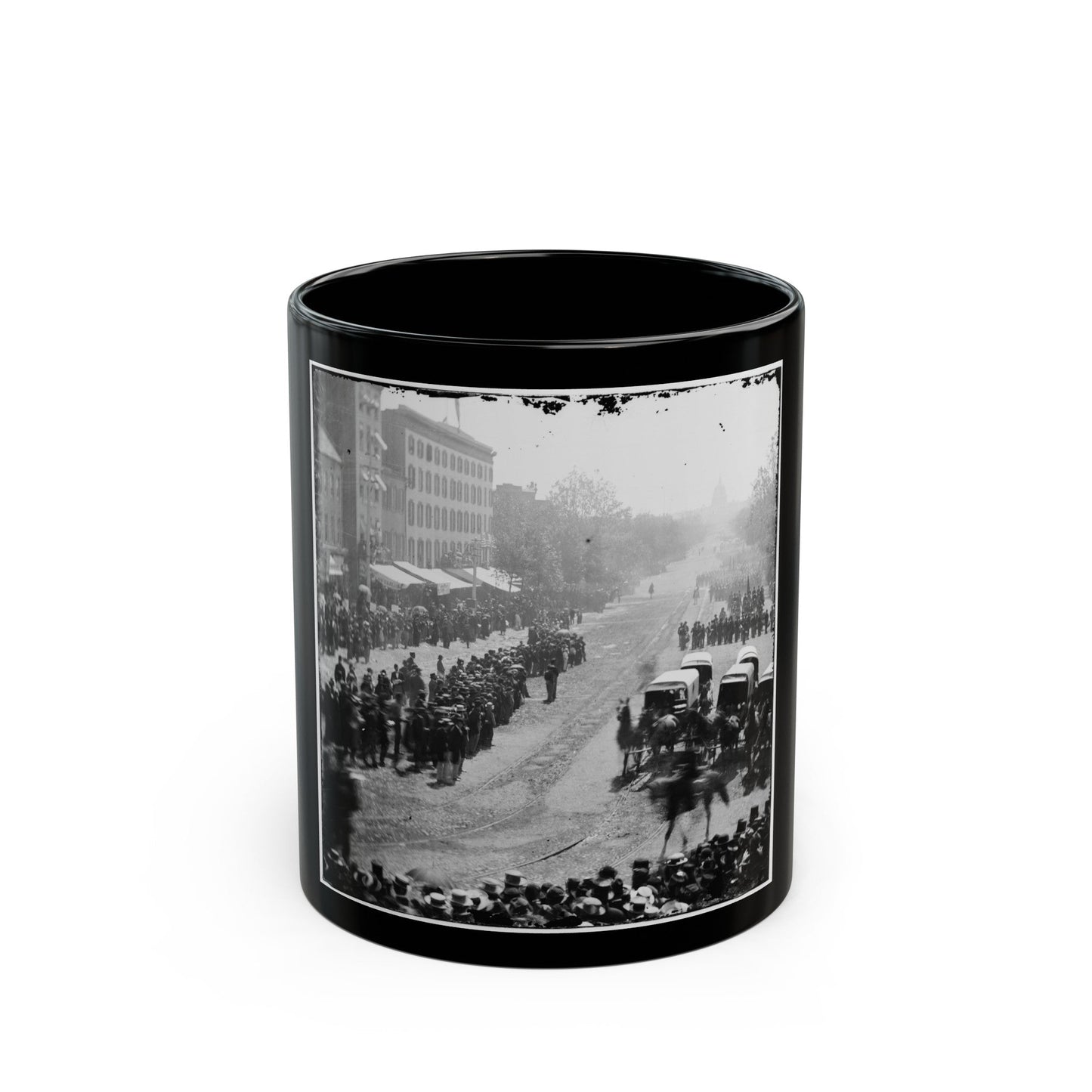 Washington, D.C. Group Of Ambulances Followed By Band And Infantry Units On Pennsylvania Avenue Near The Treasury (U.S. Civil War) Black Coffee Mug-11oz-The Sticker Space