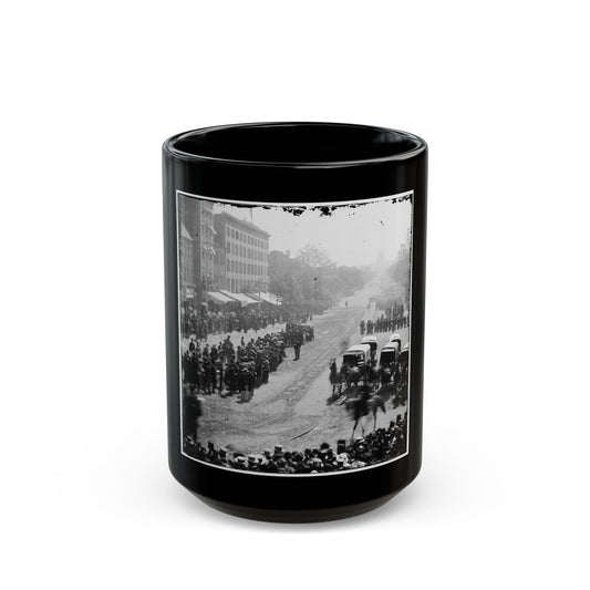 Washington, D.C. Group Of Ambulances Followed By Band And Infantry Units On Pennsylvania Avenue Near The Treasury (U.S. Civil War) Black Coffee Mug-15oz-The Sticker Space