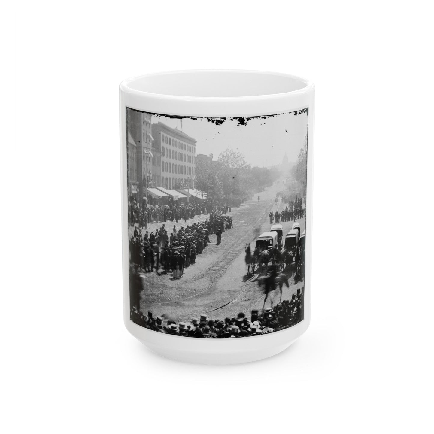 Washington, D.C. Group Of Ambulances Followed By Band And Infantry Units On Pennsylvania Avenue Near The Treasury (U.S. Civil War) White Coffee Mug-15oz-The Sticker Space