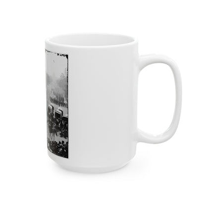 Washington, D.C. Group Of Ambulances Followed By Band And Infantry Units On Pennsylvania Avenue Near The Treasury (U.S. Civil War) White Coffee Mug-The Sticker Space