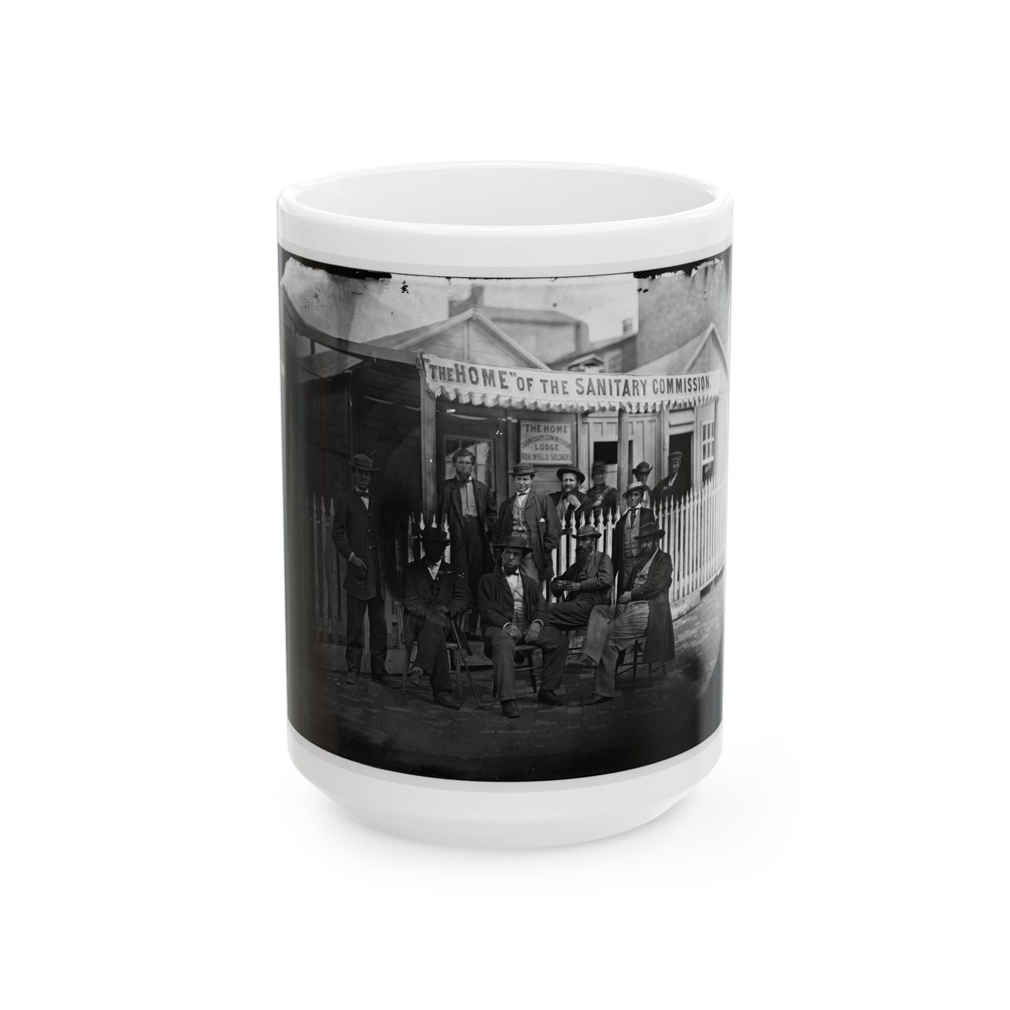 Washington, D.C. Group Of Sanitary Commission Workers At The Entrance Of The Home Lodge (U.S. Civil War) White Coffee Mug-15oz-The Sticker Space
