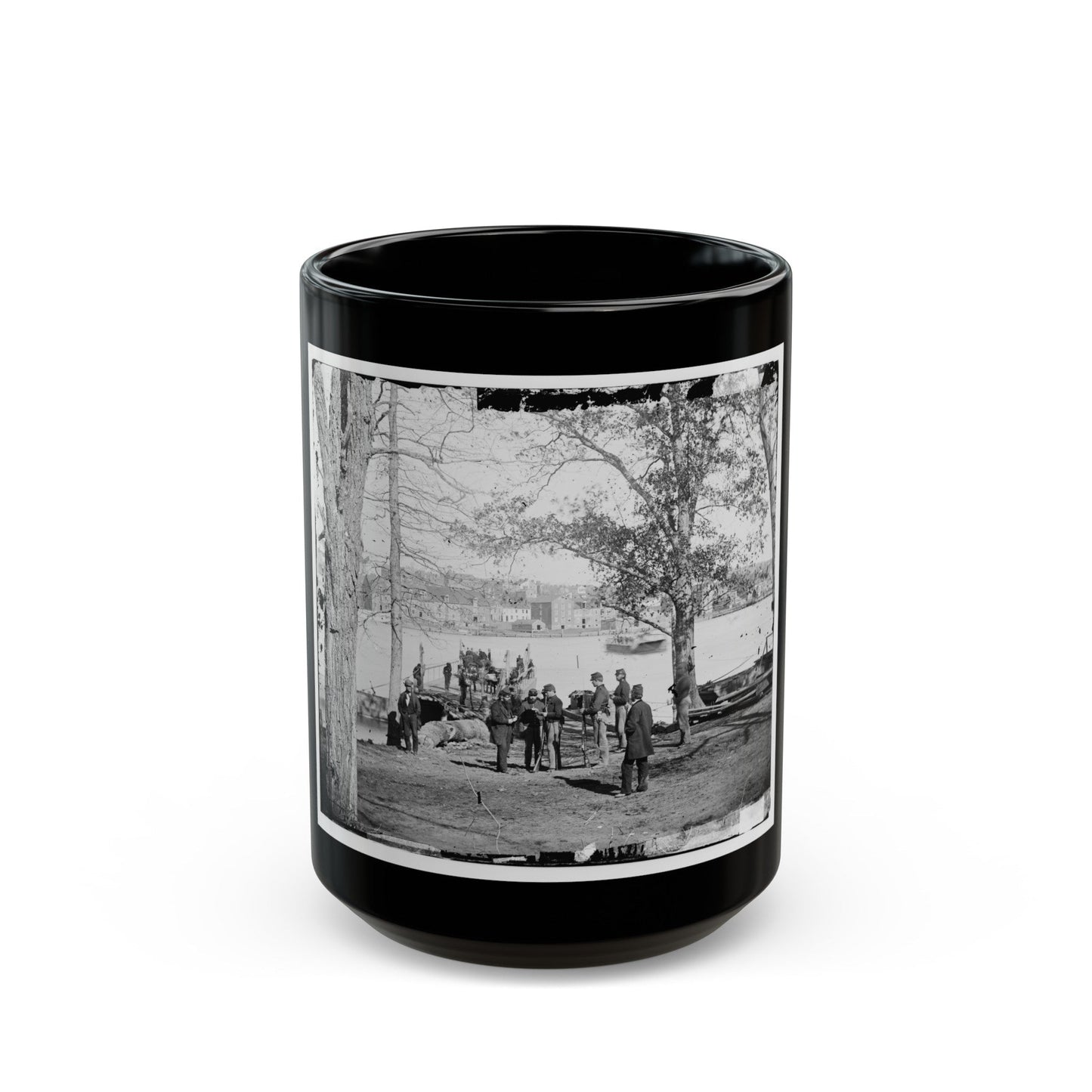 Washington, D.C. Guards At Ferry Landing On Mason's Island Examining A Pass (U.S. Civil War) Black Coffee Mug-15oz-The Sticker Space