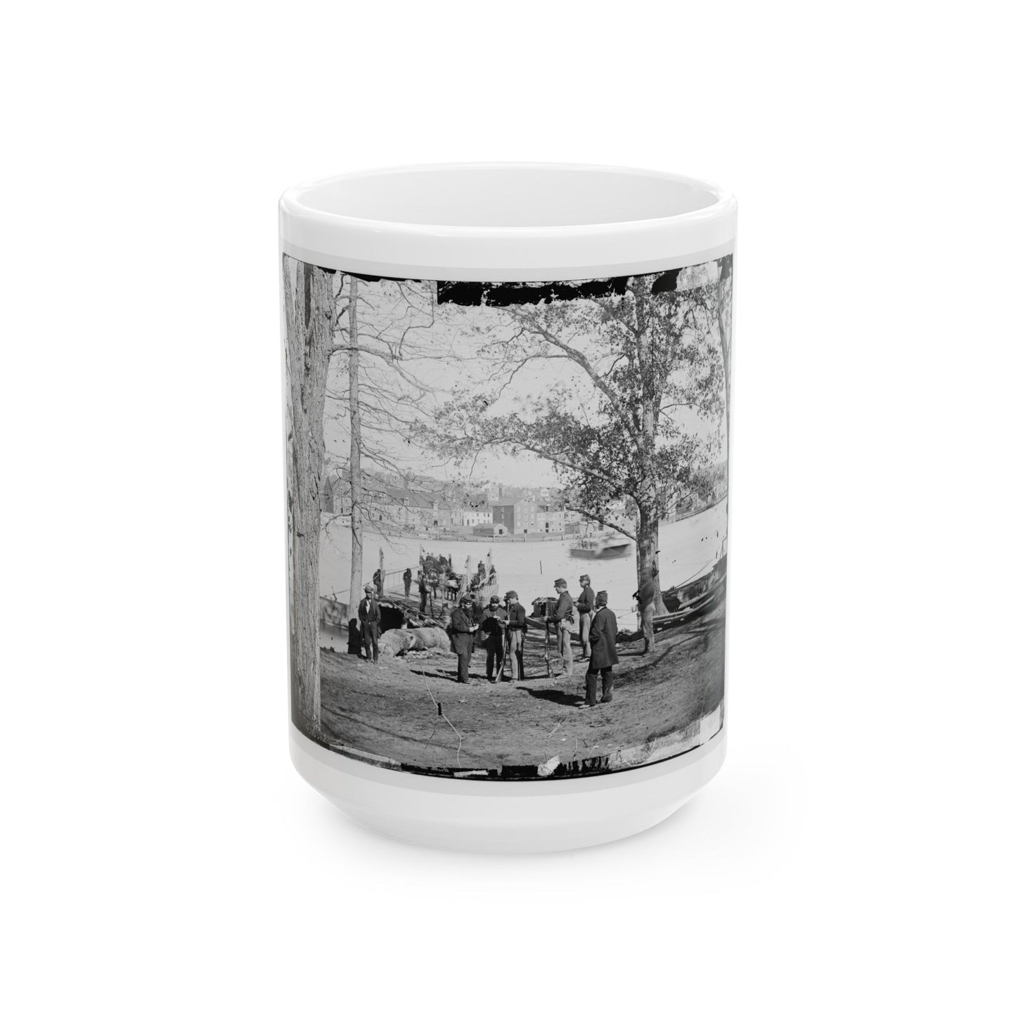 Washington, D.C. Guards At Ferry Landing On Mason's Island Examining A Pass (U.S. Civil War) White Coffee Mug-15oz-The Sticker Space