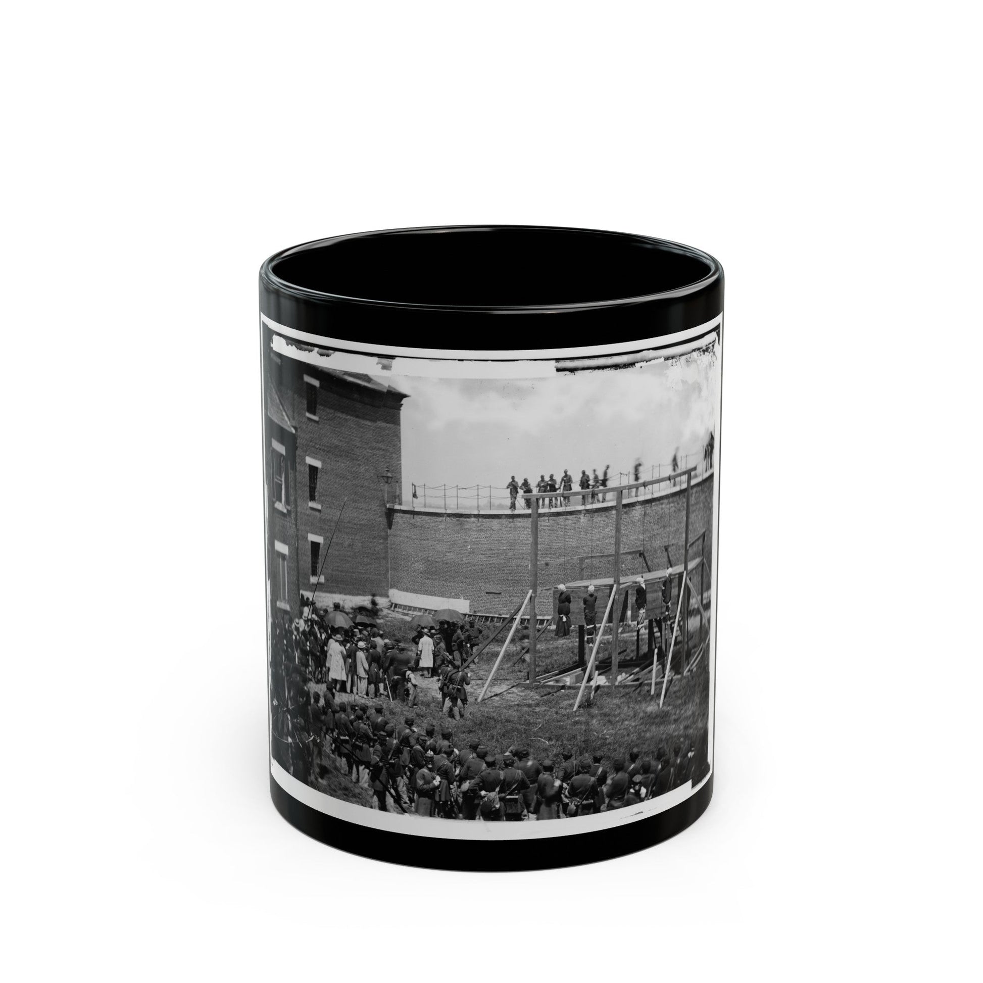 Washington, D.C. Hanging Hooded Bodies Of The Four Conspirators; Crowd Departing (U.S. Civil War) Black Coffee Mug-11oz-The Sticker Space