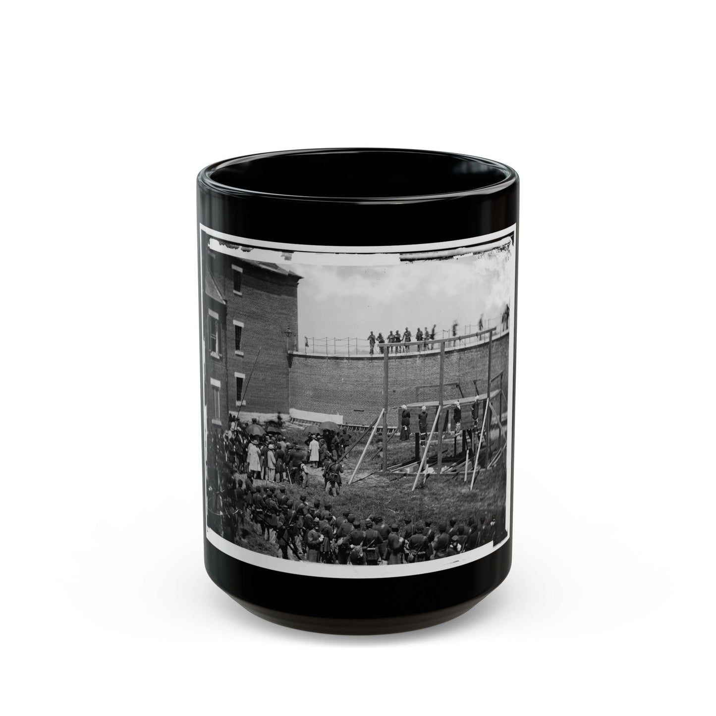 Washington, D.C. Hanging Hooded Bodies Of The Four Conspirators; Crowd Departing (U.S. Civil War) Black Coffee Mug-15oz-The Sticker Space