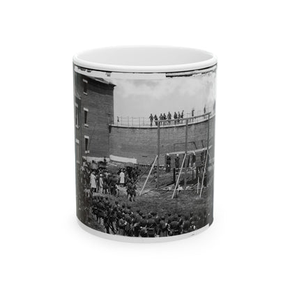 Washington, D.C. Hanging Hooded Bodies Of The Four Conspirators; Crowd Departing (U.S. Civil War) White Coffee Mug-11oz-The Sticker Space