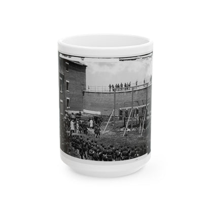 Washington, D.C. Hanging Hooded Bodies Of The Four Conspirators; Crowd Departing (U.S. Civil War) White Coffee Mug-15oz-The Sticker Space