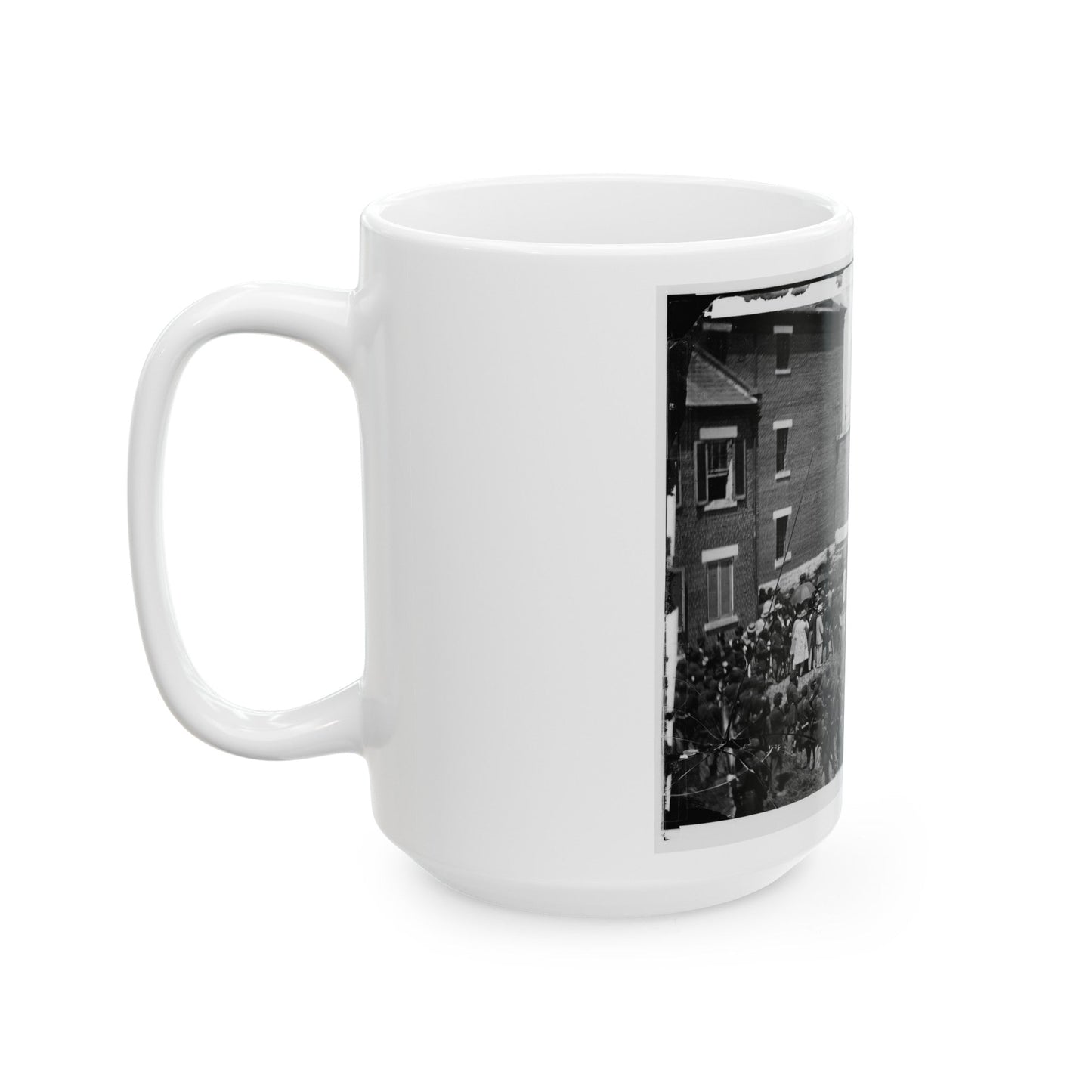 Washington, D.C. Hanging Hooded Bodies Of The Four Conspirators; Crowd Departing (U.S. Civil War) White Coffee Mug-The Sticker Space