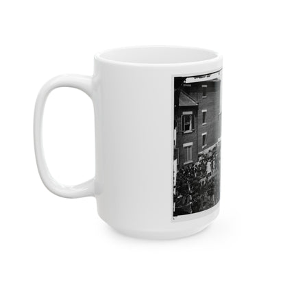 Washington, D.C. Hanging Hooded Bodies Of The Four Conspirators; Crowd Departing (U.S. Civil War) White Coffee Mug-The Sticker Space