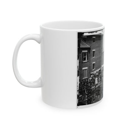 Washington, D.C. Hanging Hooded Bodies Of The Four Conspirators; Crowd Departing (U.S. Civil War) White Coffee Mug-The Sticker Space