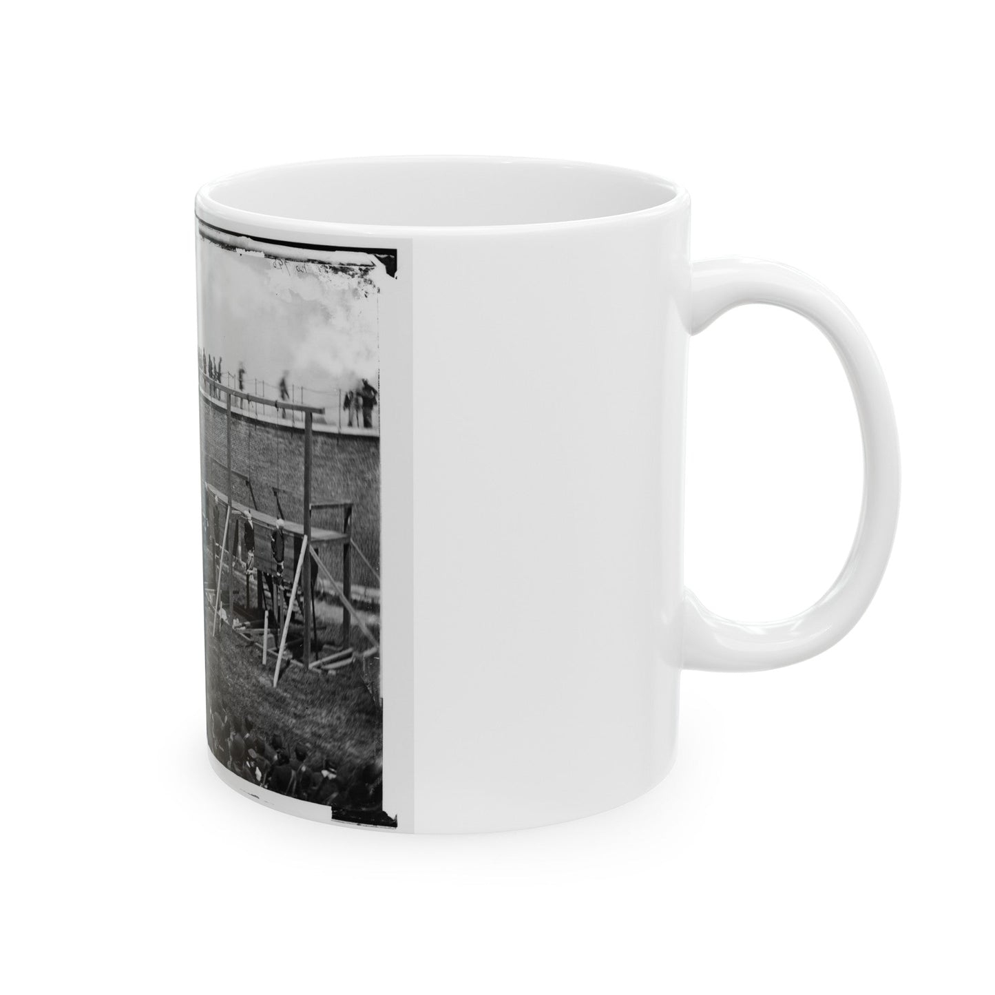 Washington, D.C. Hanging Hooded Bodies Of The Four Conspirators; Crowd Departing (U.S. Civil War) White Coffee Mug-The Sticker Space