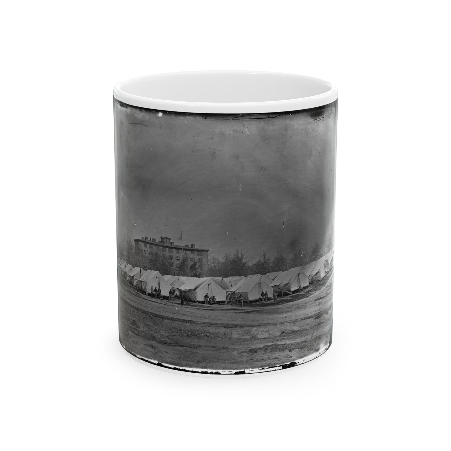 Washington, D.C. Hospital Tents At Camp Carver, With Columbian College Building (U.S. Civil War) White Coffee Mug-11oz-The Sticker Space