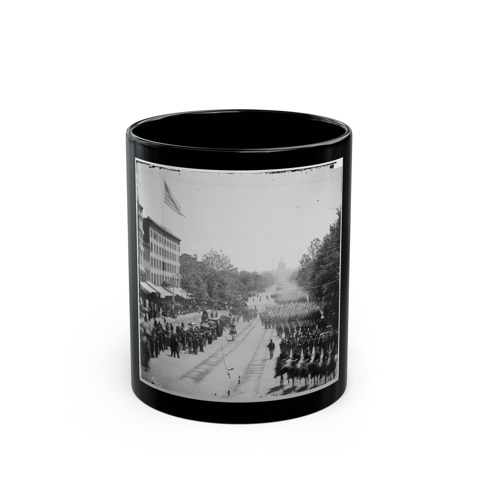 Washington, D.C. Infantry Units With Fixed Bayonets Passing On Pennsylvania Avenue Near The Treasury (U.S. Civil War) Black Coffee Mug-11oz-The Sticker Space